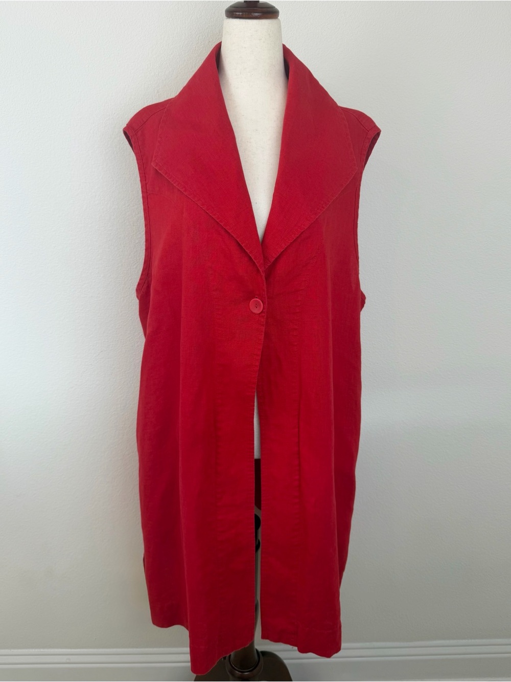 FLAX Red Linen One Button Duster Vest Size Large